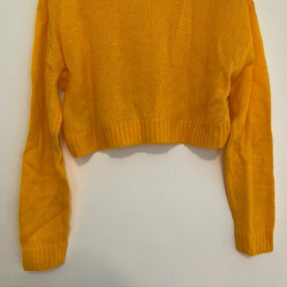 DIVIDED H&M Solid Mustard Golden Open Weave Semi Sheer Crew Neck Sweater Small S - Picture 13 of 13